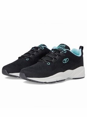 Propet Stability Fly Sneaker Walking Shoe Black Aqua Women 12 Narrow NEW